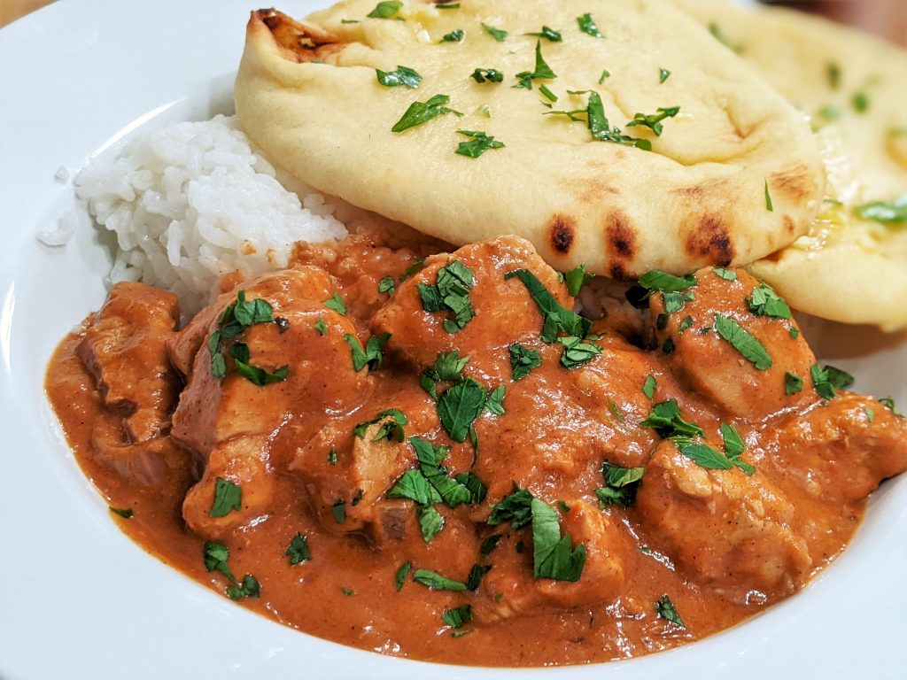 Butter Chicken with Garlic Naan and Rice