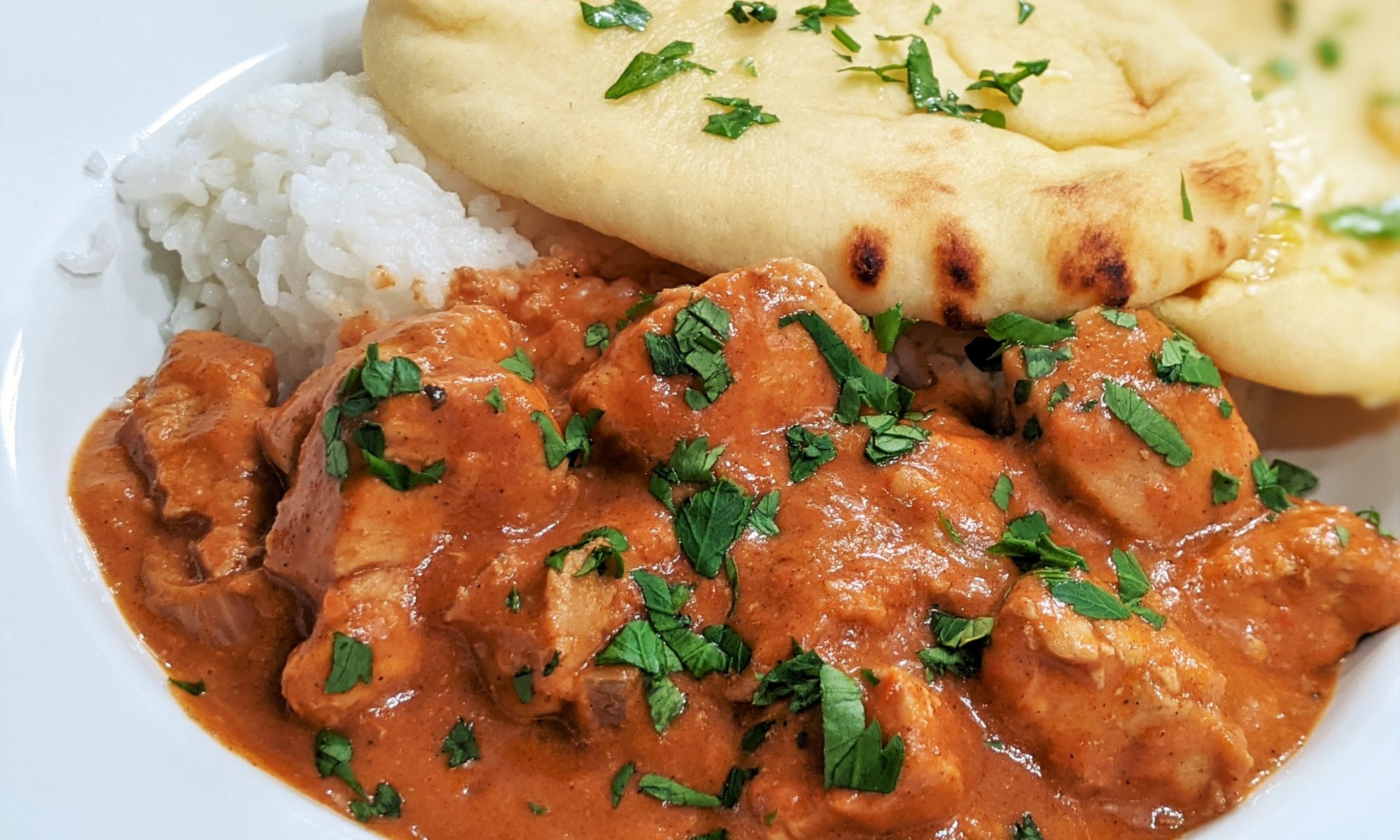 Butter Chicken with Garlic Naan and Rice